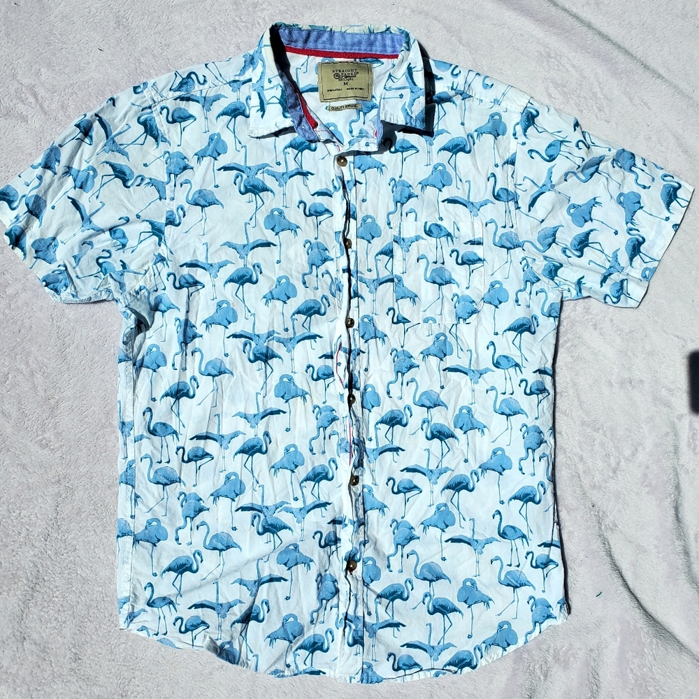 Straight Faded Blue Flamingo Button Up